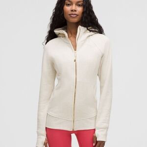 NWOT Lululemon Scuba Full-Zip Hoodie Size 6 Heathered Light Ivory with Gold Zip